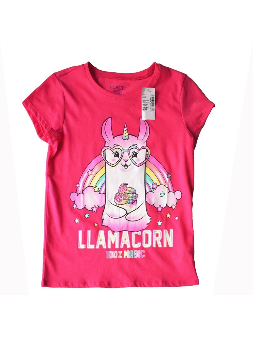 The Children’s Place Girls' Llamacorn Magic Rainbow Tee Pink T-shirt Size M NEW - Picture 2 of 2